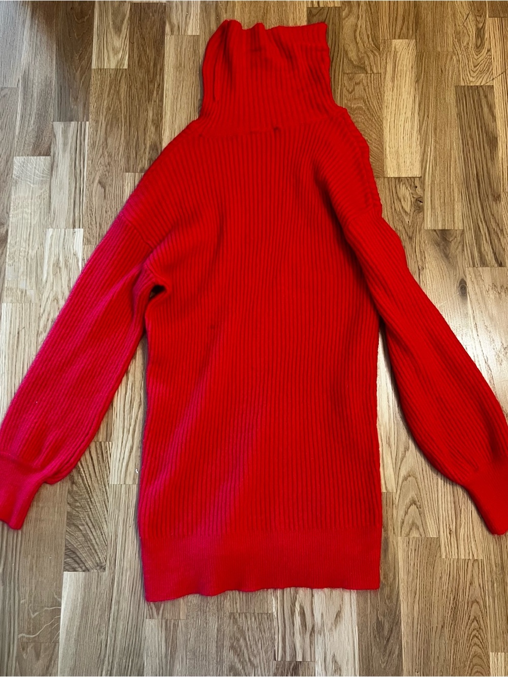 Red Ribbed Turtleneck Sweater Dress - Women